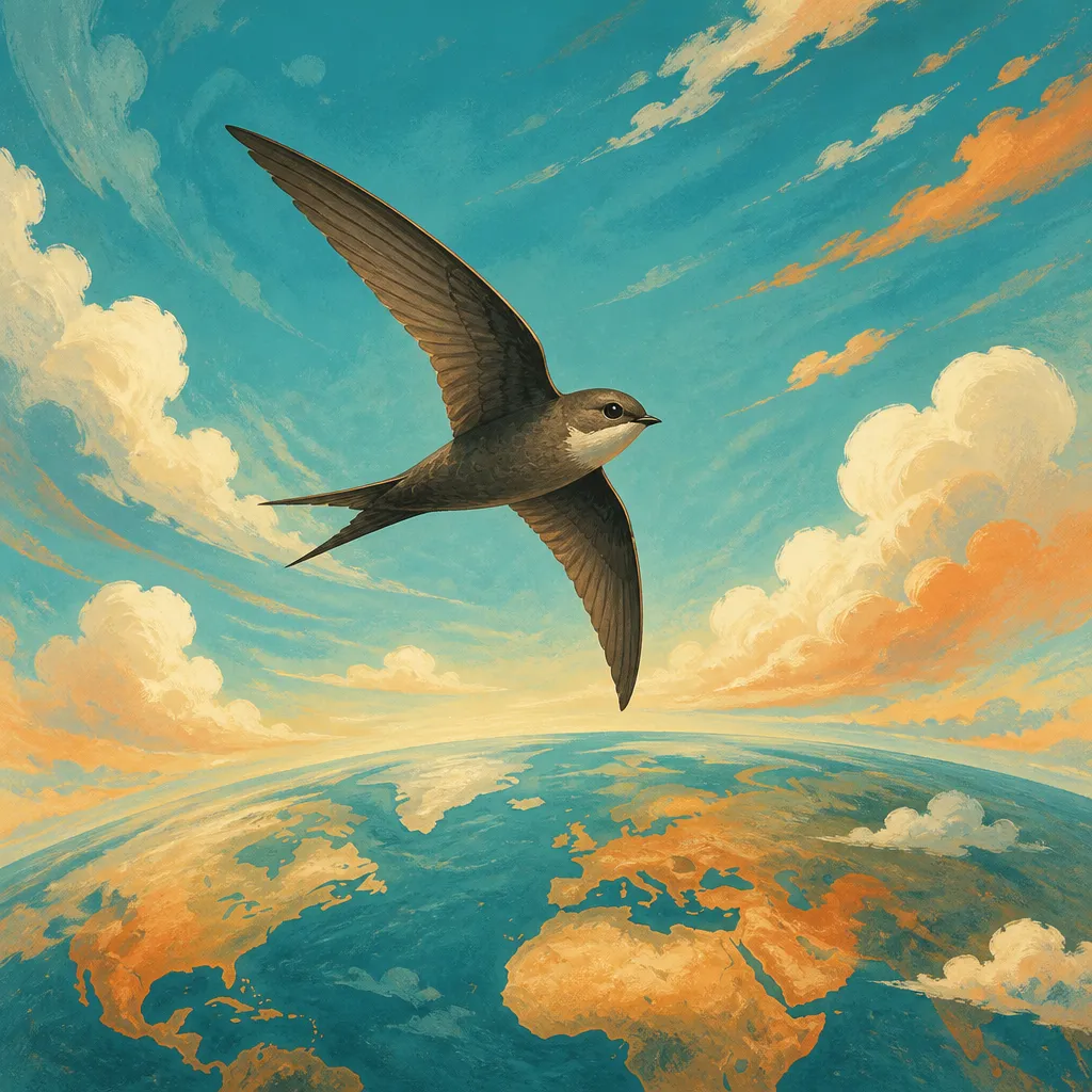A swift bird gliding across a wide sky