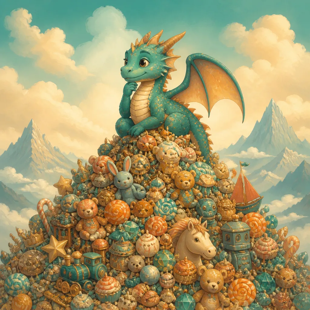 Kirin the dragon on a mountain of possessions